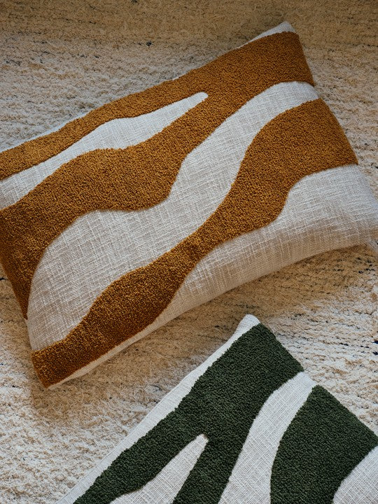 Marlie Cushion Cover in Winter Moss and Oatmeal with textured abstract pattern, 40 x 60cm