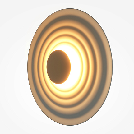 nami-led-wall-light-champagne-angle Nami champagne circular LED wall light with sculptural wave design and warm ambient glow.
