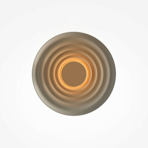 Nami warm grey circular LED wall light with layered wave design and soft 2700K ambient glow.
