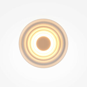 Nami white circular LED wall light with warm 2700K ambient glow.