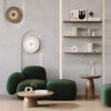 nami-led-wall-light-white-lifestyle Nami white circular LED wall light with warm 2700K ambient glow.
