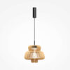 namiki-pendant-light-large Namiki Pendant Light – Large with sculptural open wooden shade and black metal detailing.