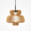 namiki-pendant-light-large-top Namiki Pendant Light – Large with sculptural open wooden shade and black metal detailing.
