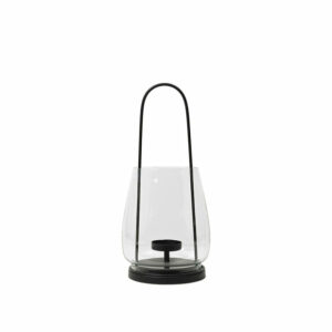 Nilo Lantern in black metal and clear glass with a tall contemporary design