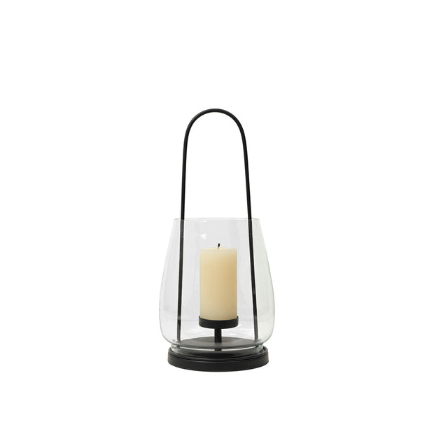 nilo-lantern-black-metal-glass-with-candle Nilo Lantern in black metal and clear glass with a tall contemporary design