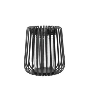 Otis Hurricane Candle Holder in black metal and glass, 24.5 x 26.5 cm
