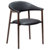 ravish-armchair-raven-black-walnut-veneer-legs Ravish Armchair in Raven Black upholstery with curved walnut veneer back, integrated armrests and walnut legs.