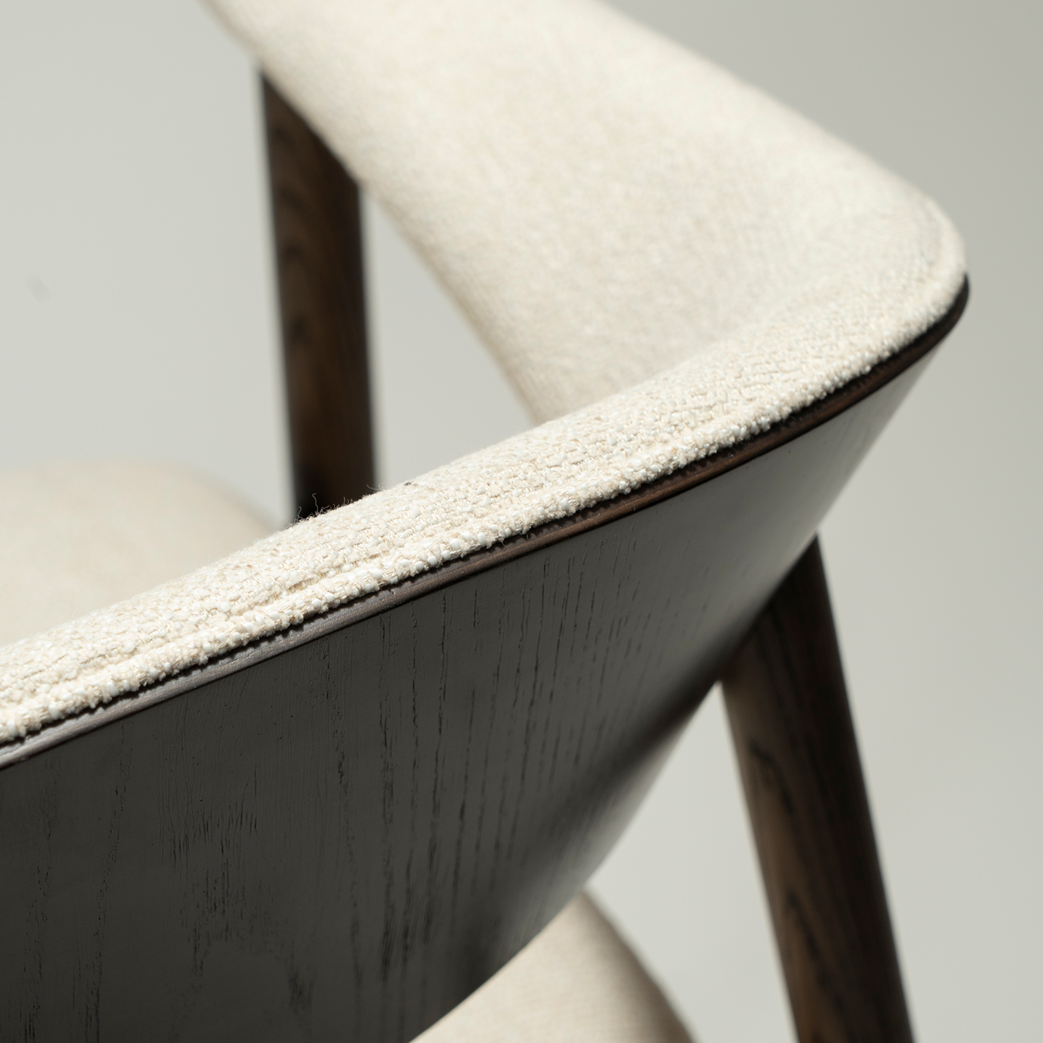 ravish-armchair-simply-beige-boucle-mocca-stained-ash-venee-zoomr Ravish Armchair in Simply Beige bouclé with curved upholstered back, mocca stained ash veneer and matching timber legs.