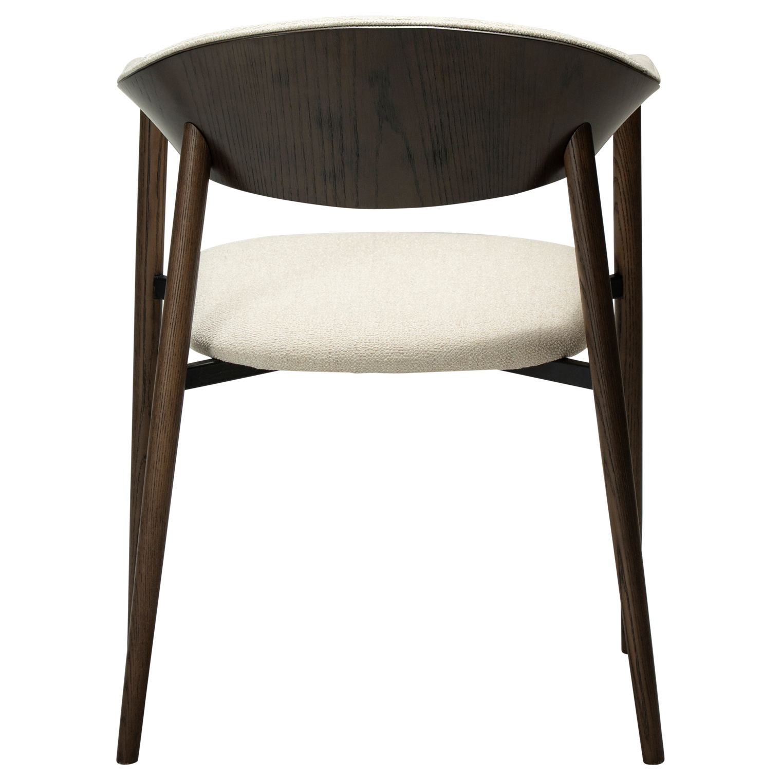 ravish-armchair-simply-beige-boucle-mocca-stained-ash-veneer-back Ravish Armchair in Simply Beige bouclé with curved upholstered back, mocca stained ash veneer and matching timber legs.