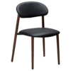 ravish-chair-raven-black-faux-leather-walnut-veneer Ravish dining chair in Raven Black faux leather with a curved walnut veneer back and matching walnut legs.