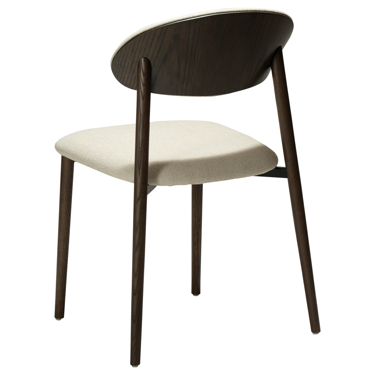 ravish-chair-simply-beige-mocca-stained-ash-veneer-angled Ravish dining chair in Simply Beige fabric with a curved mocca stained ash veneer back and matching timber legs.
