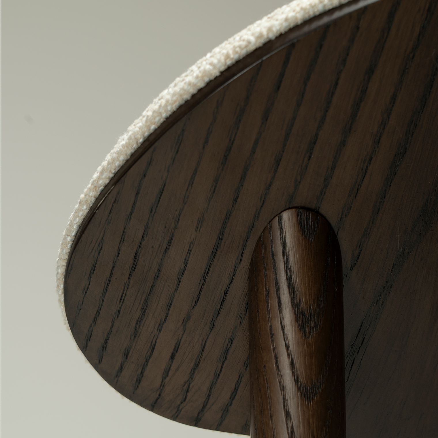 ravish-chair-simply-beige-mocca-stained-ash-veneer-zoom Ravish dining chair in Simply Beige fabric with a curved mocca stained ash veneer back and matching timber legs.
