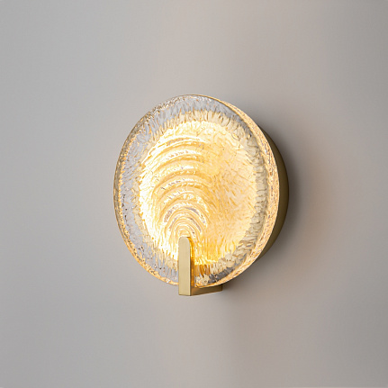 Regatta Textured Glass Wall Light – Gold Small with circular glass shade and warm gold detailing.