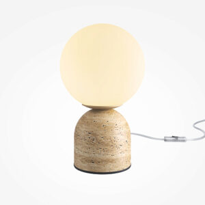 TAVO Table Lamp with compact rounded form, warm beige finish and contemporary design.
