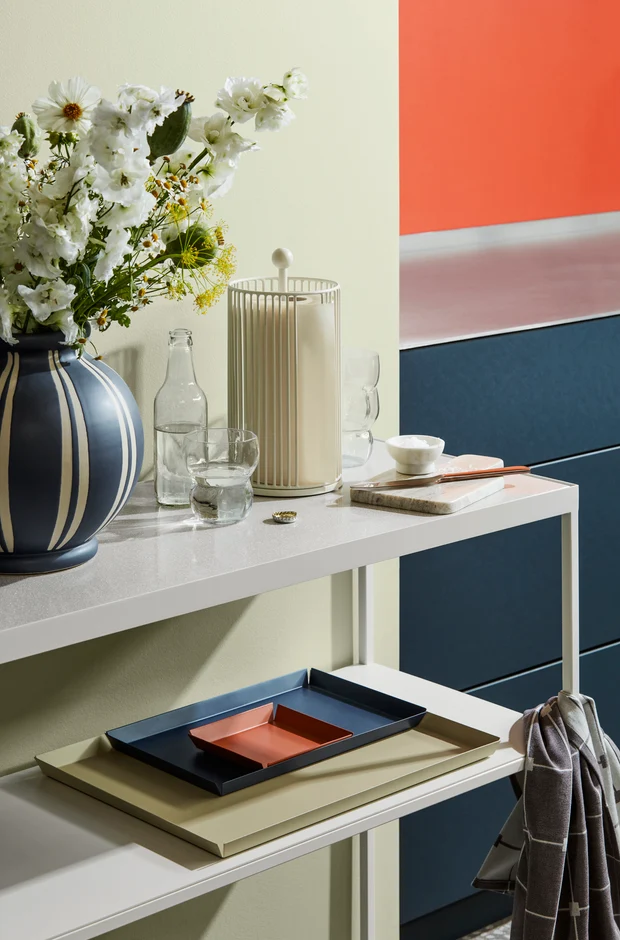 Wilma Vase in Maritime Blue and Rainy Day Grey handpainted ceramic