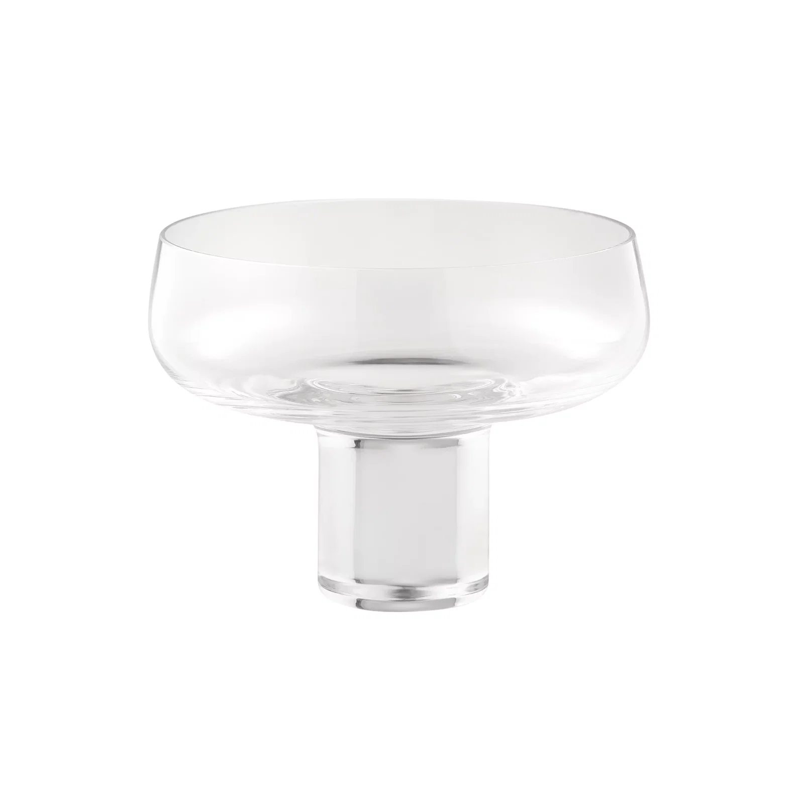 Koyoi Champagne Coupe in clear mouth-blown glass with a wide bowl and solid glass base